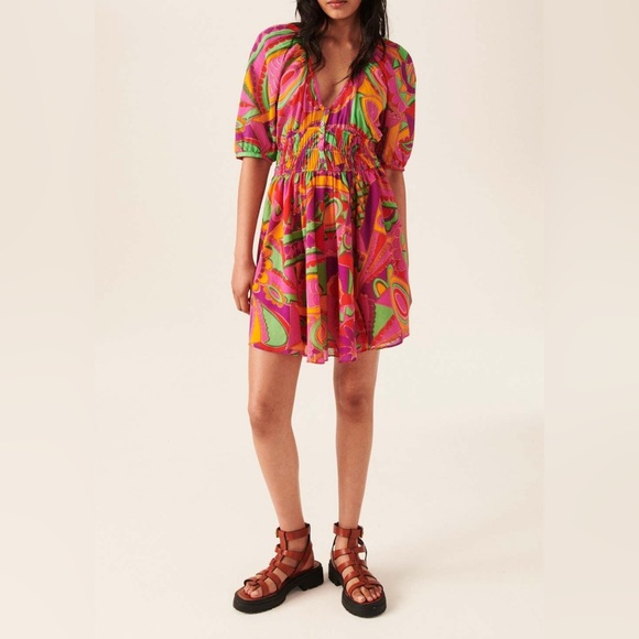 ba&sh Dova Puff Sleeve Mini Dress - Fuschia - Picture 1 of 7